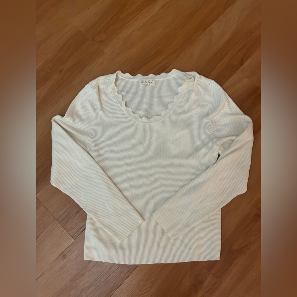 Marled Cream Scallop Neck Blouse Size XL